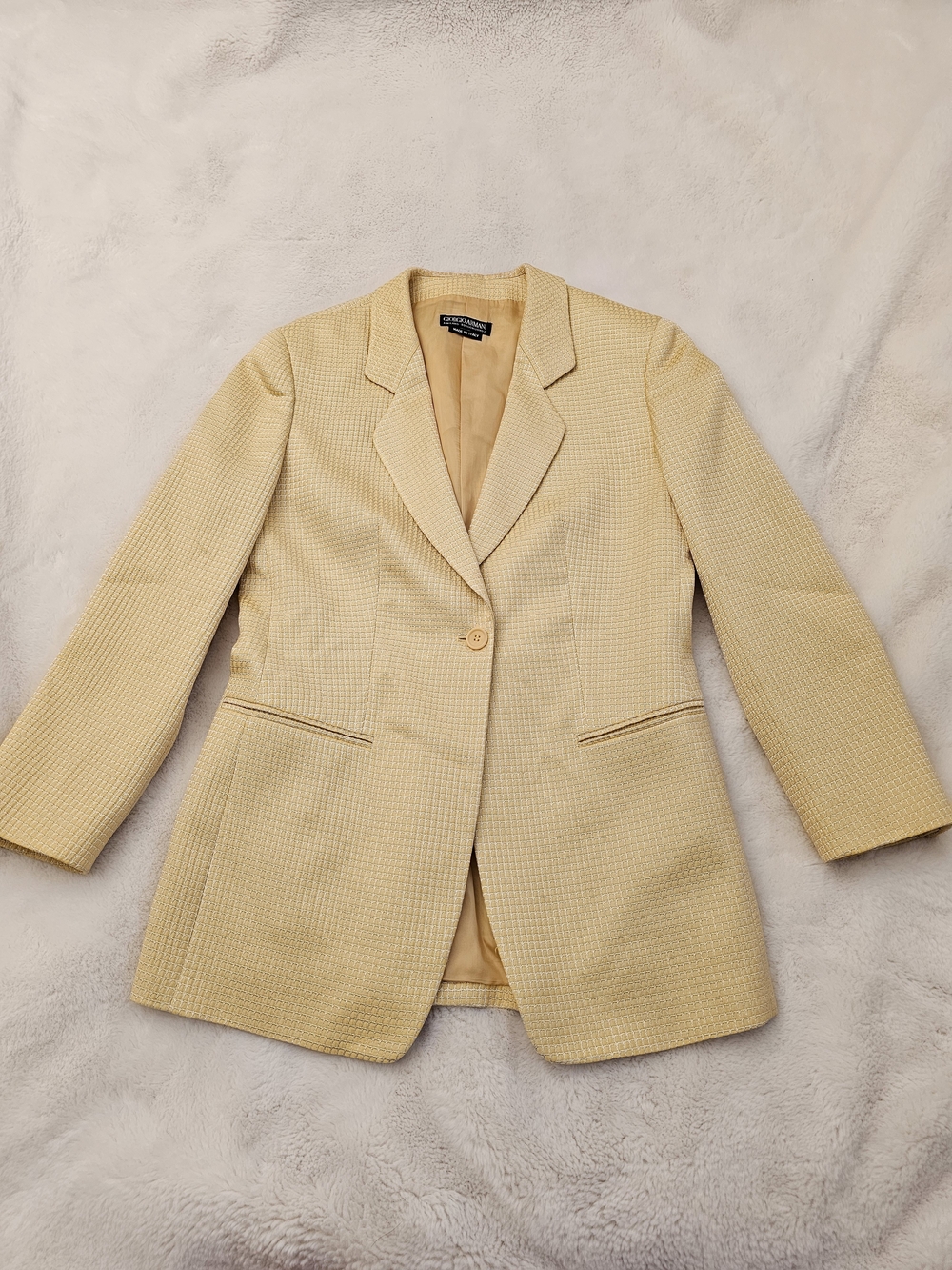 Vintage Giorgio Armani Gold Textured Single Button Blazer Size 42